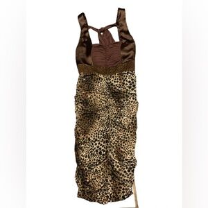 LULUMARI Brown and animal print pleated cocktail dress